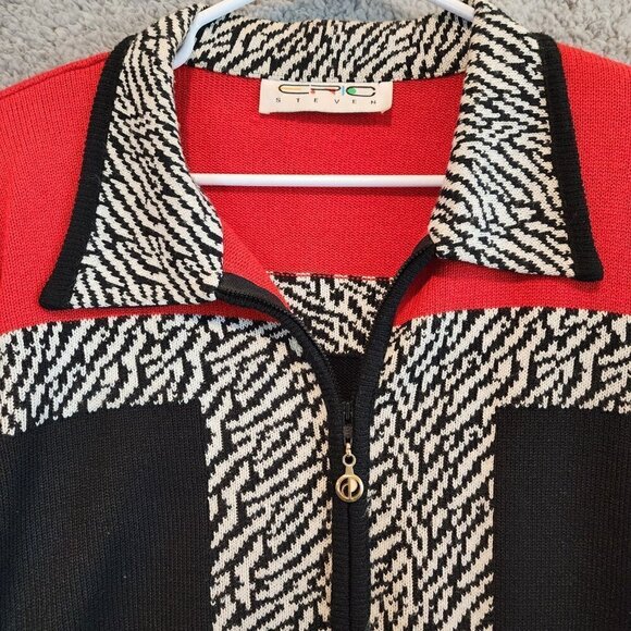 ERIC STEVEN Zip Front Cardigan Sweater Red Black White 90's Y2K Retro Vintage - Picture 3 of 5